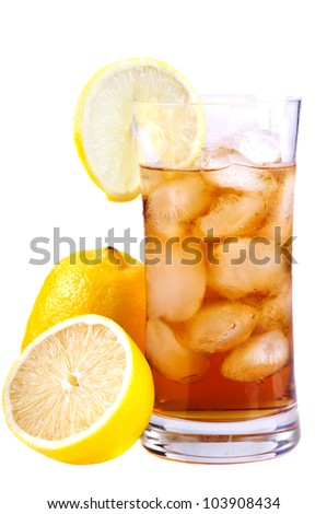 ice tea and lemons isolated on a white background