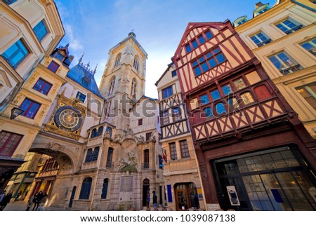 Gros-horloge street, Rouen, France Royalty-Free Stock Photo #1039087138