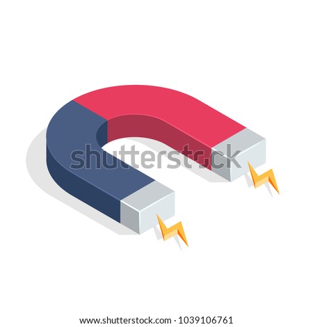 Magnet with Magnetic Power Isolated on White Background. Isometric Vector Illustration Royalty-Free Stock Photo #1039106761