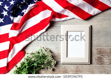 USA flag on wood background