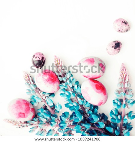 easter eggs with spring flowers