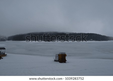 Winter weather on the Vlasinsko Lake Everything is white and under the fog,Nature of serbia 2018