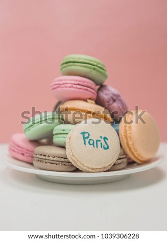macaroons on a plate with a mountain inscription