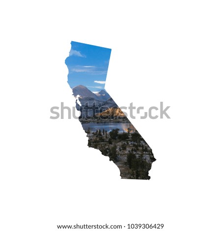 Silhouette of California featuring beautiful scenery of the Sierra Nevada mountains along the pacific crest trail