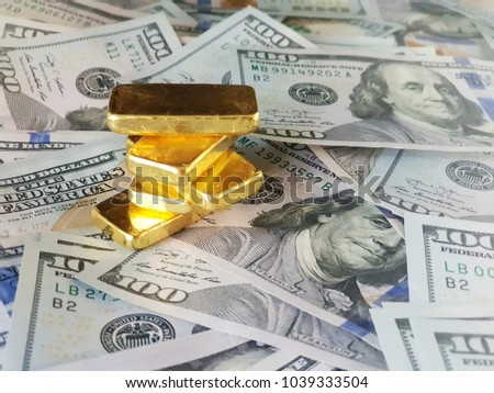 Gold bars affect with US Dollar.exchange rate:Use for website banner background,backdrop