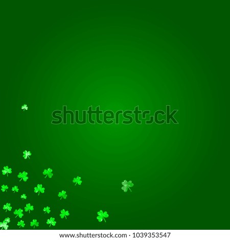Shamrock background for Saint Patricks Day. Lucky trefoil confetti. Glitter frame of clover leaves.	 Template for flyer, special business offer, promo. Festal shamrock background.