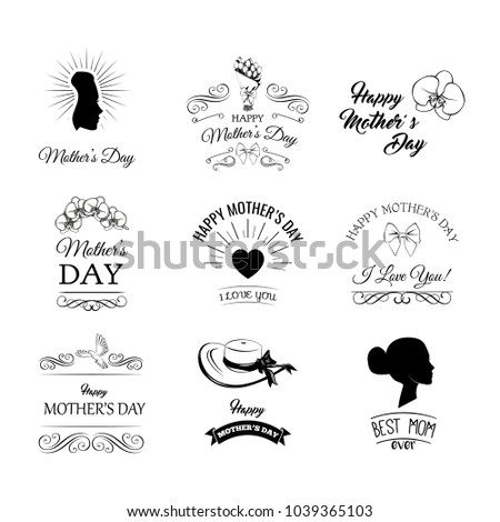 A set of cute design elements for Mother s Day. Vector illustration. Heartd, flowers, bows, swirls and beams.
