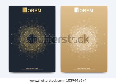 Modern vector template for brochure Leaflet flyer advert cover catalog magazine or annual report. Golden layout in A4 size. Business, science and technology design. Presentation with golden mandala