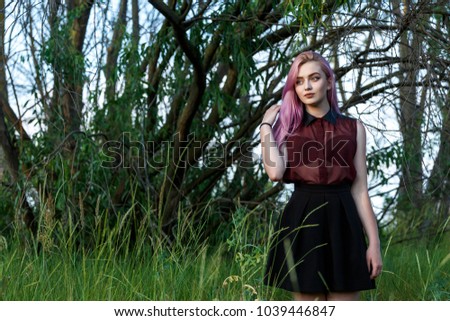 girl teenager with pink hair