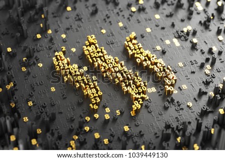 Steem Symbol. 3D Illustration of Gold Steem Logo on the Black Digital Background With Scatter of Digits.