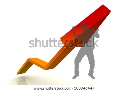 Man Climb and Arrow 3D Render red Color