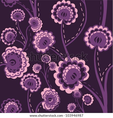 Purple seamless floral background with stylized flowers. (vector)