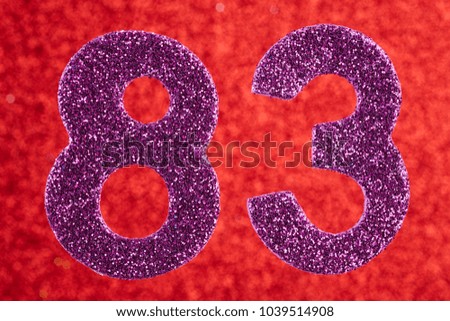 Number eighty-three purple color over a red background. Anniversary. Horizontal
