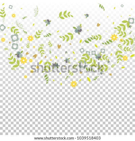 Floral Spring and Summer Vector Wallpaper with Tiny Flowers, Leaves, Butterflies, Green Branches. Easter, Mother's Day, 8 March, Birthday, Wedding Background. Cute Botanical Border, Frame, Wreath.