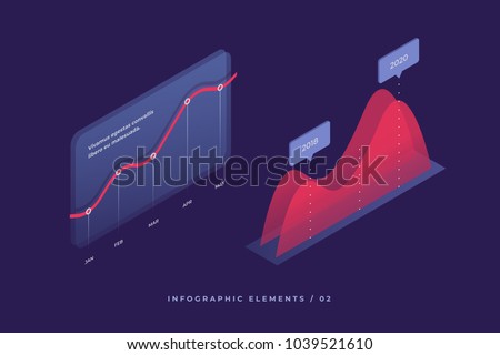 Infographic vector elements. Illustration of data financial graphs or diagrams, information data statistic. Isometric design. Template for presentation, report design, website.
