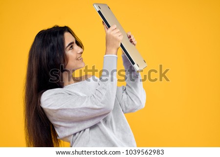 woman, laptop, joy                          