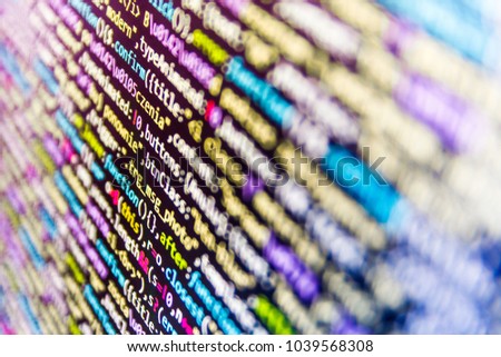 Business and AI technology represent learning process.Web site codes on computer monitor. Notebook closeup photo. Programming code typing. 