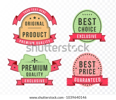 Set of Modern High Quality Labels with Ribbons on Transparent  Background . Vector Isolated Illustration