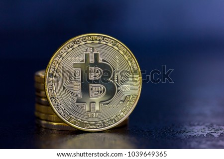 a photo of golden bitcoins (virtual money, crypto money or cryptocurrency)
