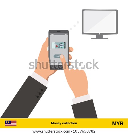 Online shopping for television.  Ringgit banknote. E-commerce platform concept vector illustration.