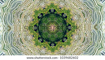 Colors of sping. Kaleidoscope created from photograph of world’s most amazing rice terrace system, the Yuanyang Rice terraces. The details reveal the terraced rice paddies.