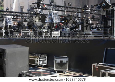 Stage lights on a console - preparing for concert.