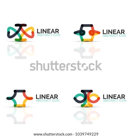 Set of abstract flower or star minimalistic linear icons, thin line geometric flat symbols for business icon design, abstract buttons or emblems. Vector illustrations isolated on white created with
