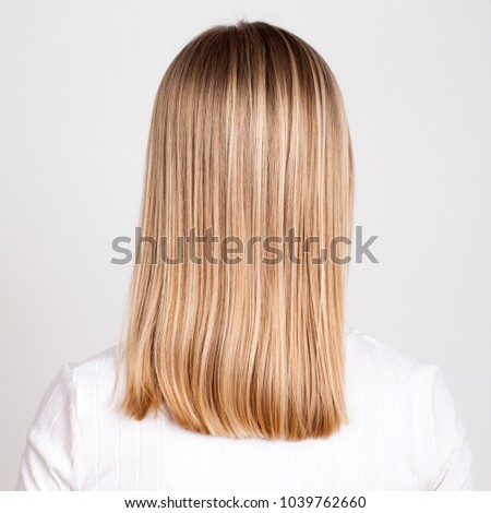 Female Blonde hair, rear view, isolated on white background
