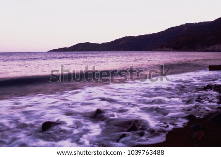 Purple sunset, long exposure shot of the water, Turkey
