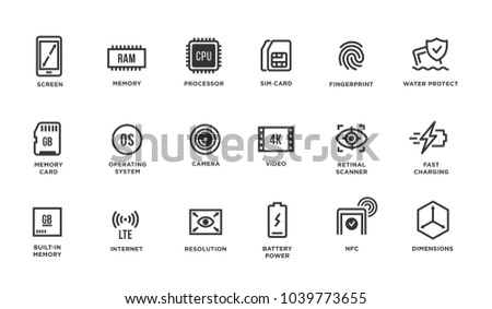 Mobile Device Components Vector Icon Set Royalty-Free Stock Photo #1039773655
