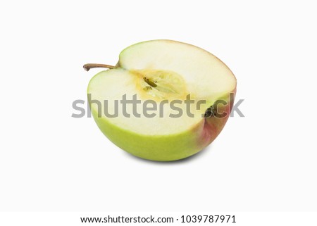 Half fresh juicy apple on a white background.