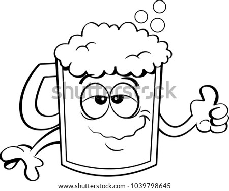 Black and white illustration of a beer mug giving thumbs up.