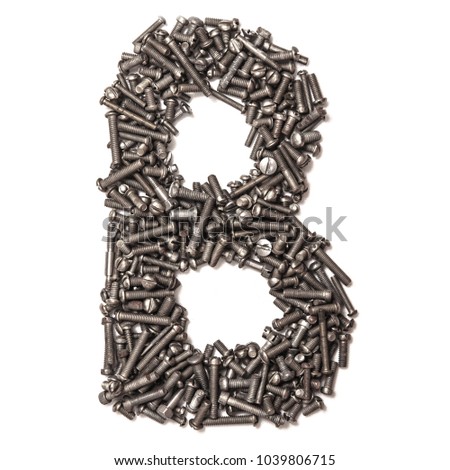 Letter B made of building bolts, isolated on white background. Concept: alphabet, italian, spanish, french, german, english, logo, words, write. For the text. Latin. A series of photos