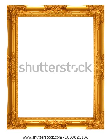 Gold frame for painting or picture on white background. Gold frame photo isolated. Royalty-Free Stock Photo #1039821136