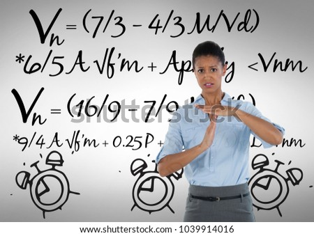 Digital composite of frustrated woman with math background