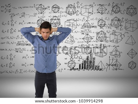 Digital composite of frustrated man with math background