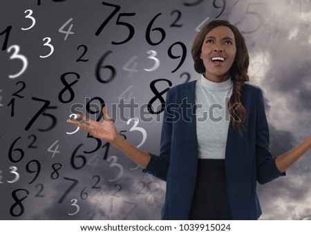 Digital composite of Frustrated woman in front of numbers