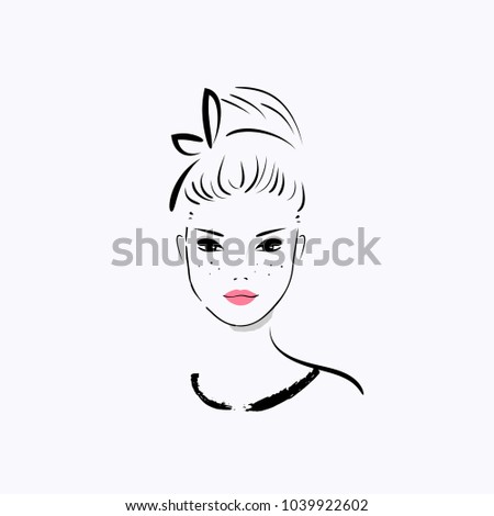 Hand drawn  fashion illustration-Beautiful woman face  