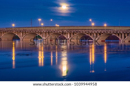 This is the picture of full moon over Houston street in Dallas over Trinity river.