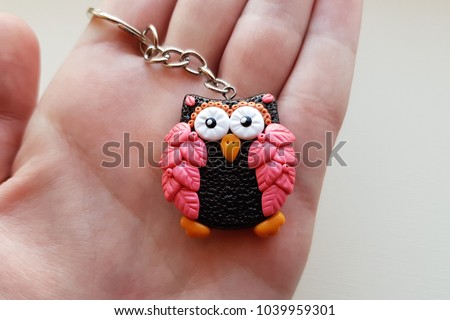 Polymer clay cute owl keychain