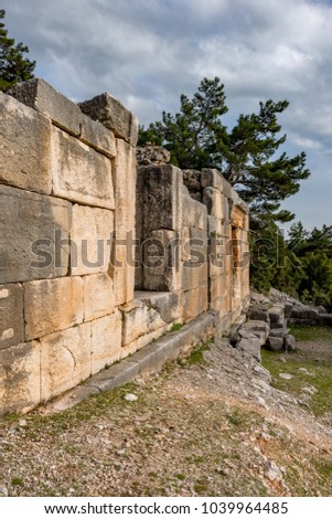 Antalya - Turkey. March 03, 2018. Ancient Site of Arycanda, Lycia.Arycanda (Arykanda) is a unique Lycian city, built upon five large terraces ascending a mountain slope.