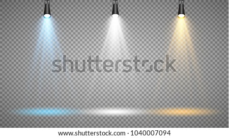 Set of colored searchlights on a transparent background. Bright lighting with spotlights. The searchlight is white, blue, yellow.
 Royalty-Free Stock Photo #1040007094