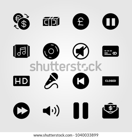 Buttons icons set. Vector illustration closed, playlist, dollar and credit card