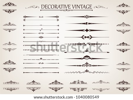set of vintage line with beautiful filigree,ornamental retro frame, decorative antique border, vector illustration