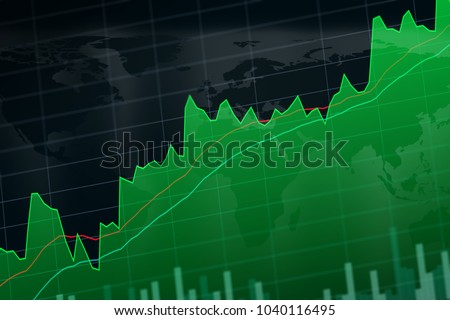 close up stock or Forex chart and data market exchange on LED display. green chart or up trend market.