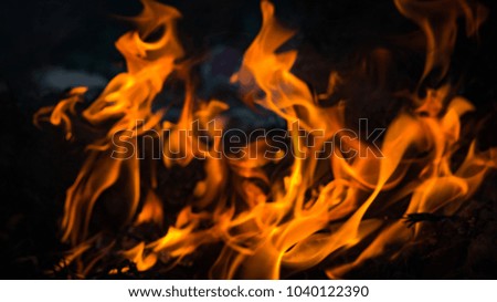 Blurred flame fire and smog on dark black background. It is beautiful fire flammable material  