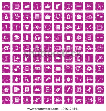 100 mobile app icons set in grunge style pink color isolated on white background vector illustration