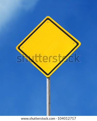 Blank yellow road sign on sky background