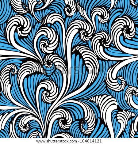 Vintage style floral seamless pattern in blue and white colors, vector background.