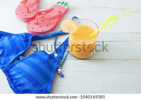 Woman's essentials with summer drink, Summer concept with copy space